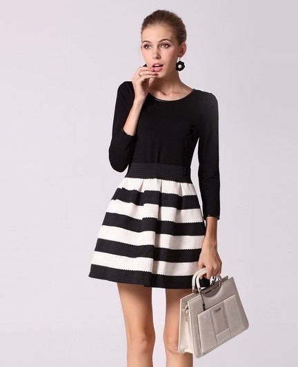 long sleeve striped knit dress