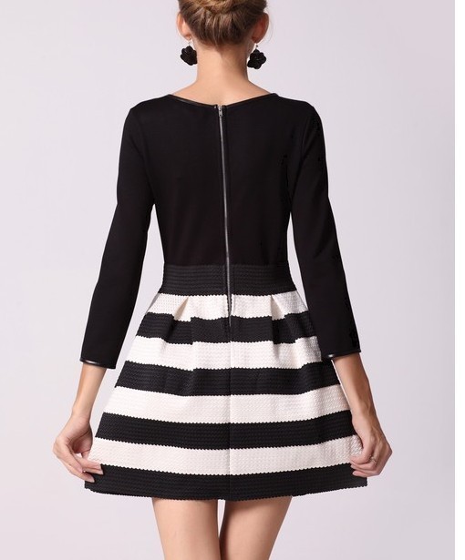 long sleeve striped knit dress