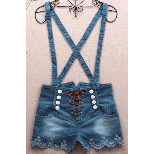 061401 Retro Double-breasted High Waist Denim Overalls