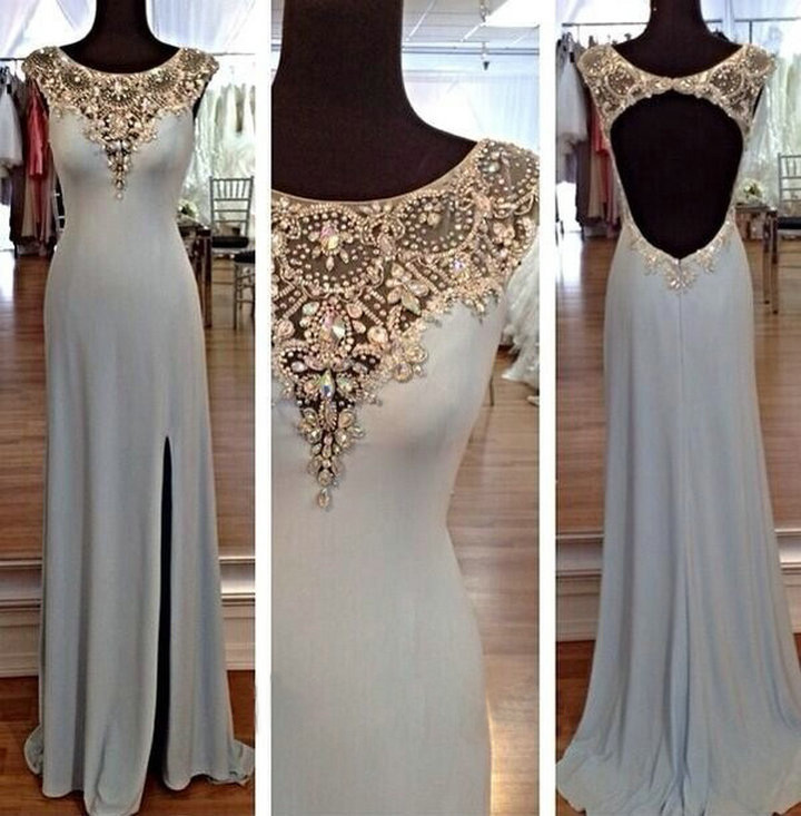 Charming Sequins Rhinestones Round Neck Long Prom Dresses, Evening Dresses Az901cb