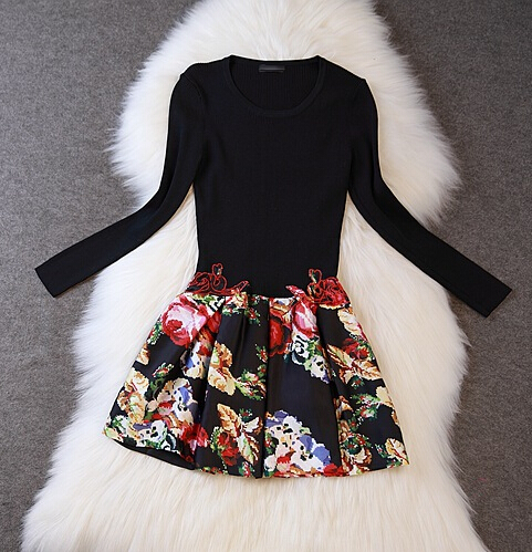Slim Round Neck Printed Skirt Fashion Dress Az901eb