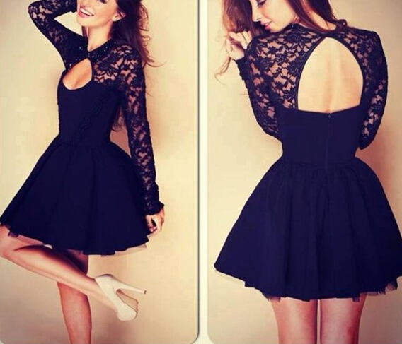 Black Lace Stitching Dress