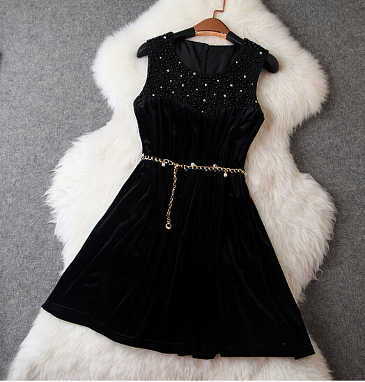 Retro Heavy Hand-set Diamond Velvet Dress Mn1031h