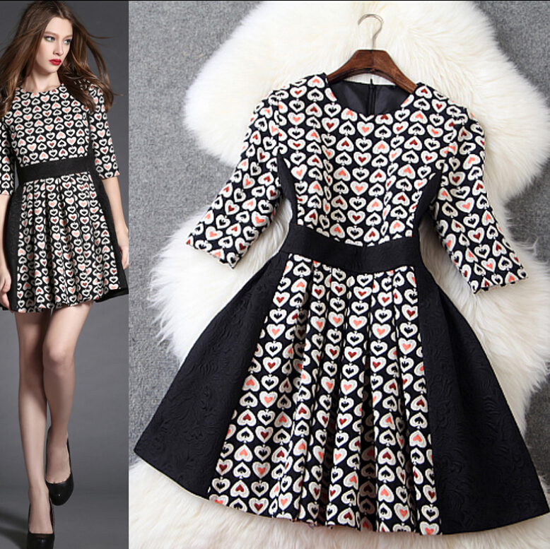 Fashion Jacquard Stitching Slim Sleeve Dress Xe0104ca