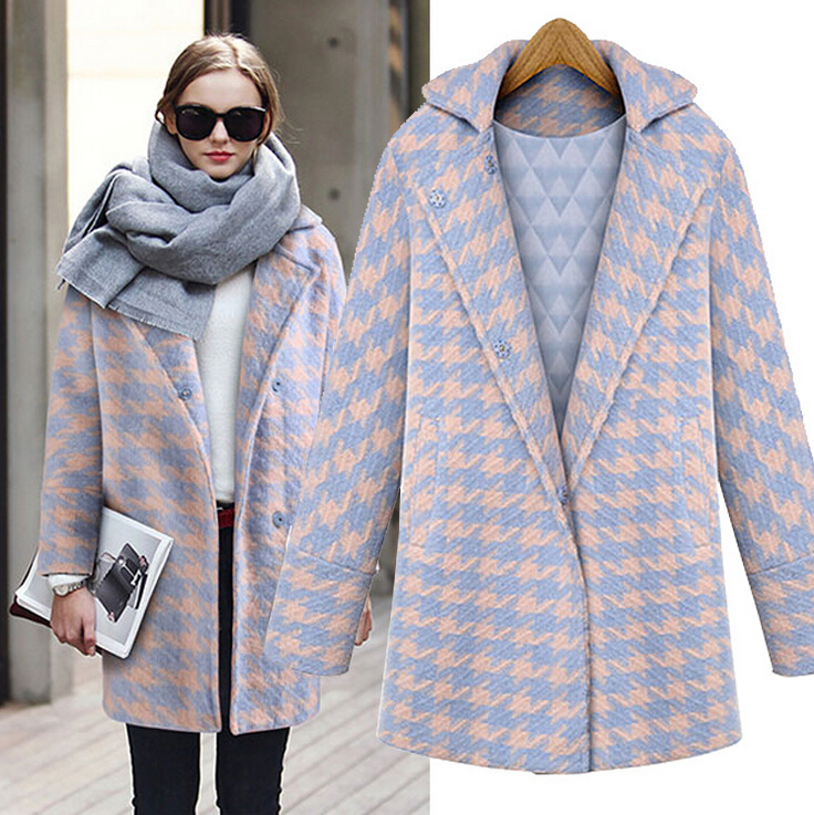 Fashion Houndstooth Wool Coat 5180361