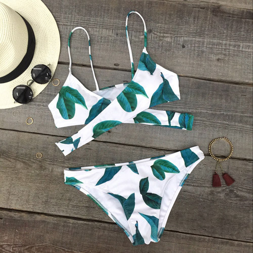 Sexy Sling Leaf Print Bikini Swimsuit Swimwear B49071
