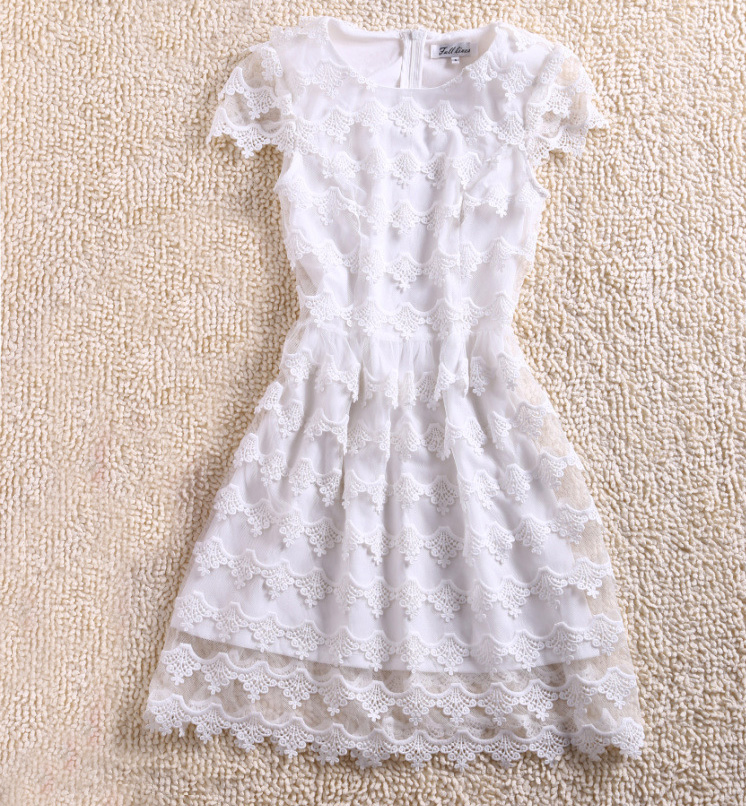 Soluble Lace Short-sleeved Dress Dx619009 on Luulla